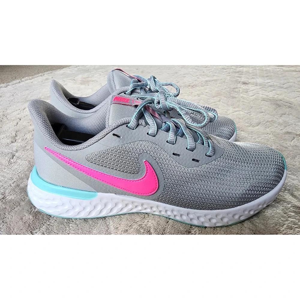 Nike Revolution 5 Womens Running Shoes Grey Pink Aqua Size 8.5